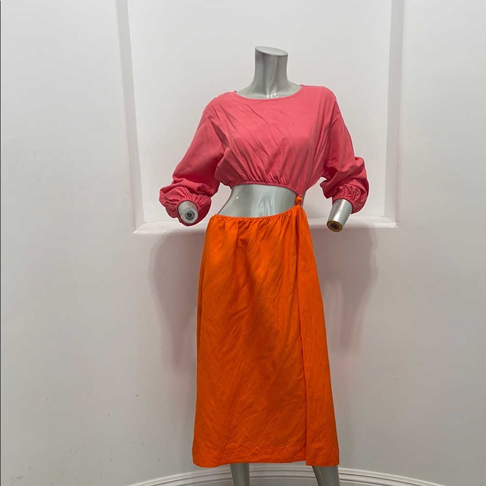 Princess Polly Color Block Orange Pink Cut Out Midi DressCasual Resort Wear M